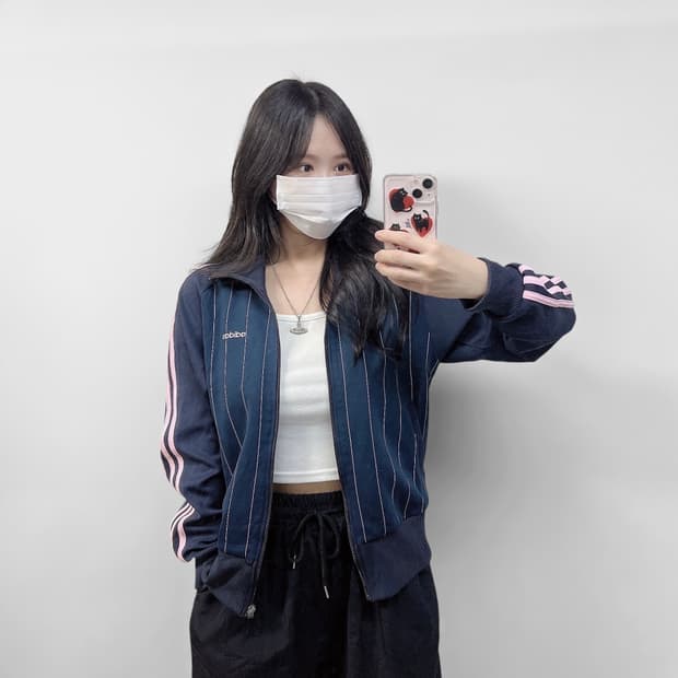 아디다스 스트라이프 트랙탑 져지 네이비 핑크
