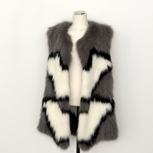 이브 살로몬 다이아몬드 인타르시아 폭스 퍼 트리코트 질레