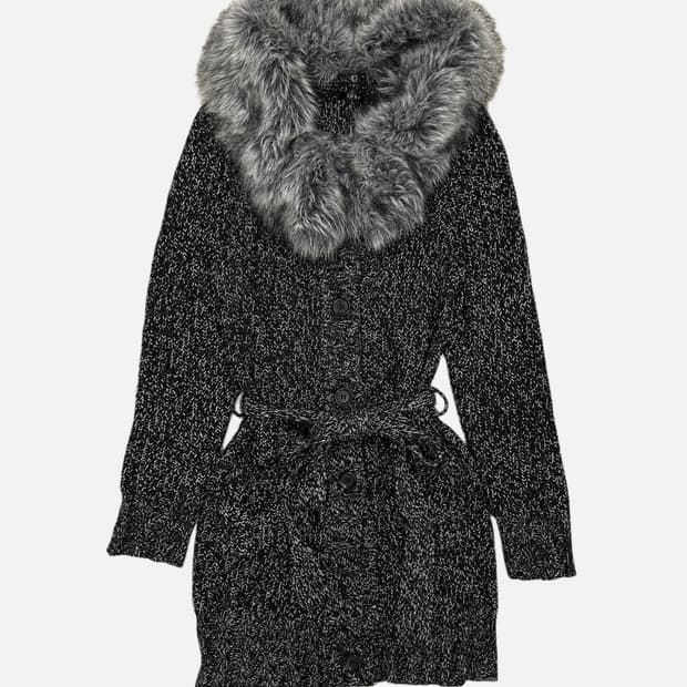 grunge fur belted cardigan