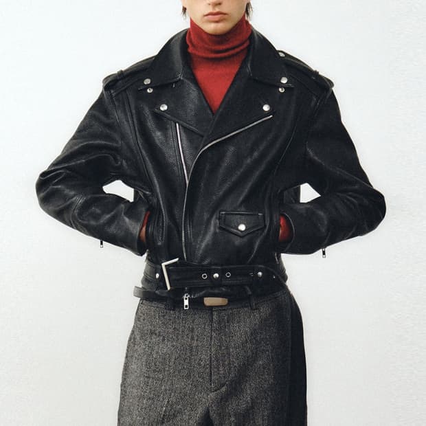 (새제품)노이어 X KKST 콜라보 크롭 레더 라이더 자켓