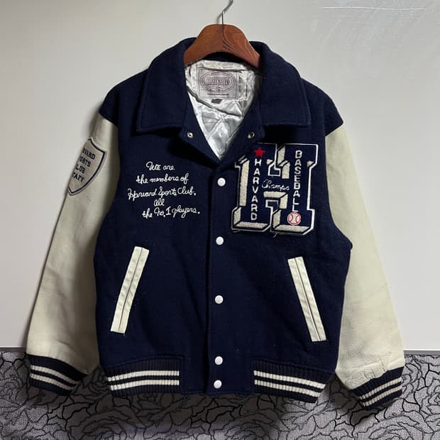 하버드 레더 바시티 자켓