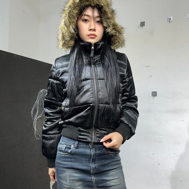 Jpn 일본빈티지 블랙 퍼 후드 패딩