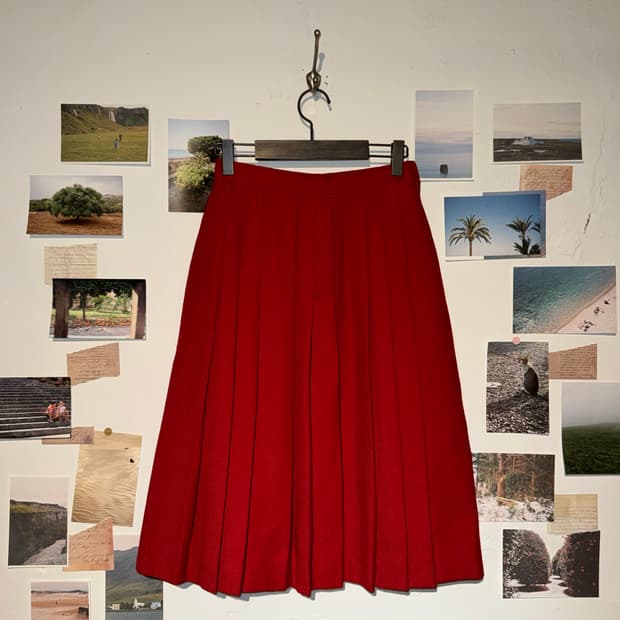 레드 플리츠 스커트