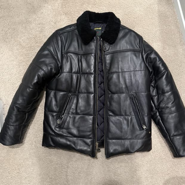 슈프림 x 쇼트 가죽 패딩 자켓 블랙