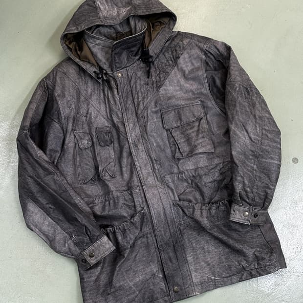 이베페 후드 더티 워시드 레더 사파리 자켓