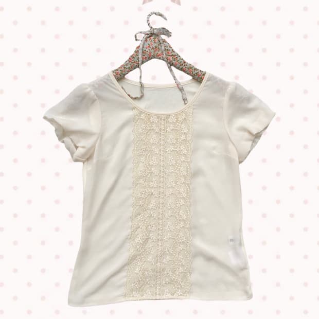 레이스 U넥 반팔 T