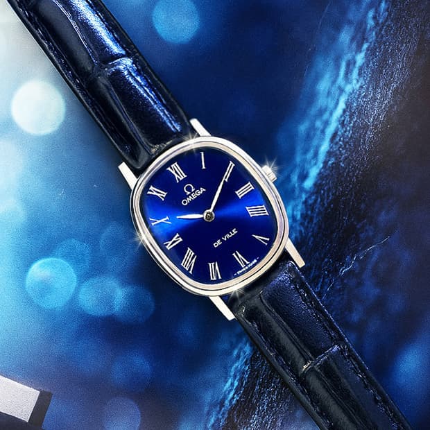 오메가 드빌 청판 여성용 가죽 시계