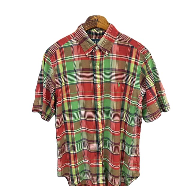 Polo Ralph Lauren 레드 그린 체크 클래식 핏 반팔 셔츠