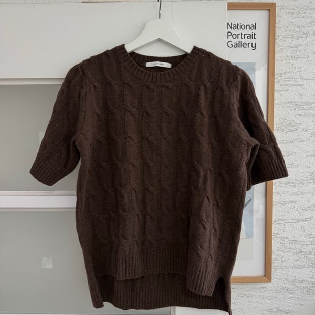 [스테이피플] 브라운 케이블 반팔 니트 F