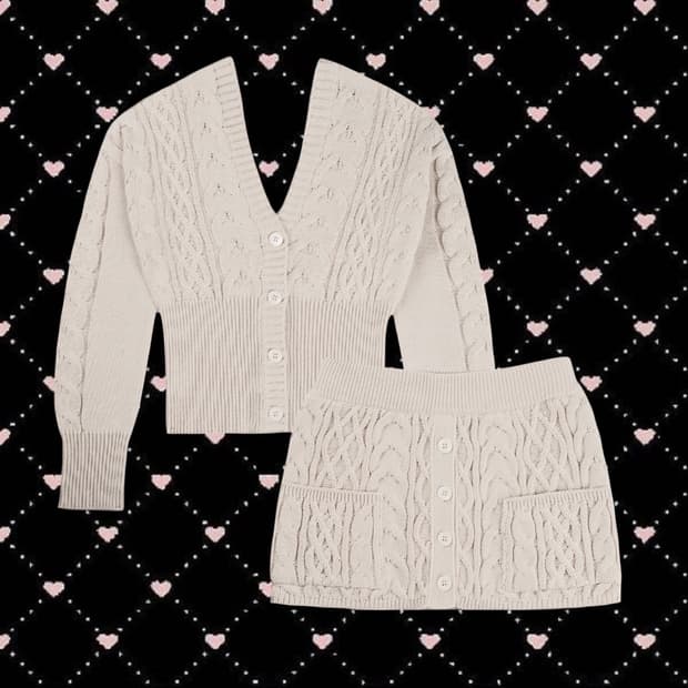 힐다 고희 디어 윈터 니트 가디건 스커트 세트 y2k