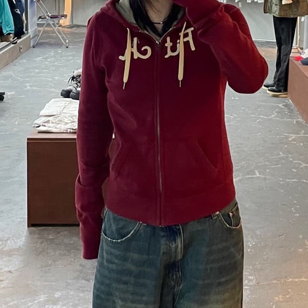 아베크롬비 버건디 후드집업 H1555