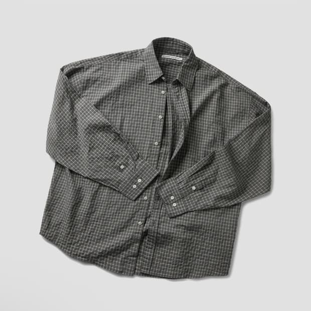 [L] 브랜디드 스퀘어 오버사이즈 체크 셔츠
