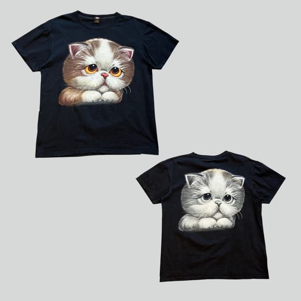 [L]ROCKYEAH 고양이 그래픽 반팔 티셔츠