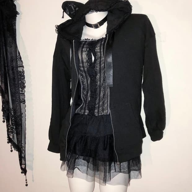 고양이귀 후드 고스로리 고스펑크 후드집업 후집 블랙 갸루