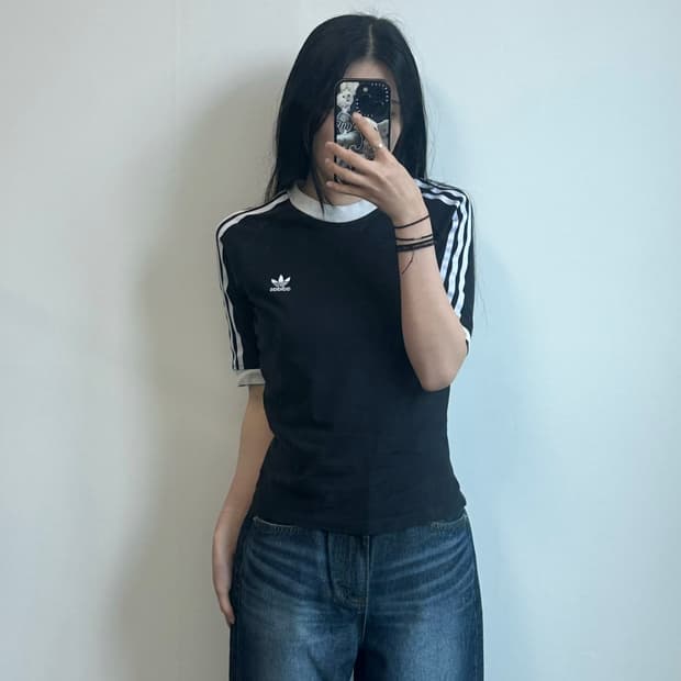 아디다스 트레포일 블랙 링거 반팔 티셔츠