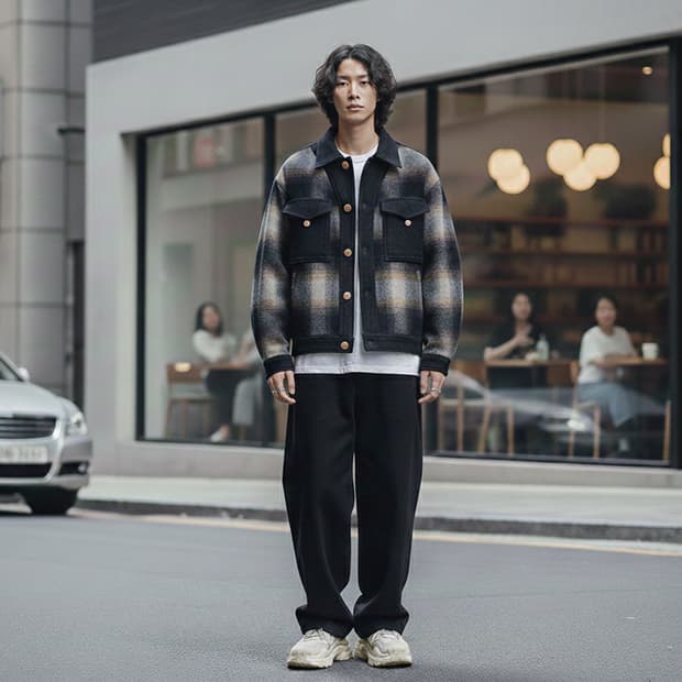 Michiko Koshino 90's 미치코 타탄체크 모직 워크자켓 