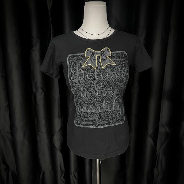 갸루 리본 반팔 탑 로걀탑 