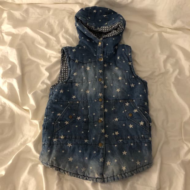 별패턴 데님 경량 조끼 