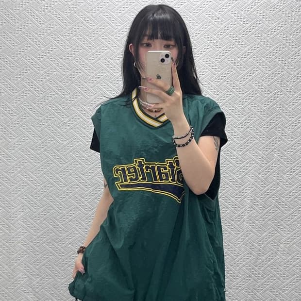 스타터 올드스쿨 레트로 스포티 딥그린 바람막이 조끼 L C12052
