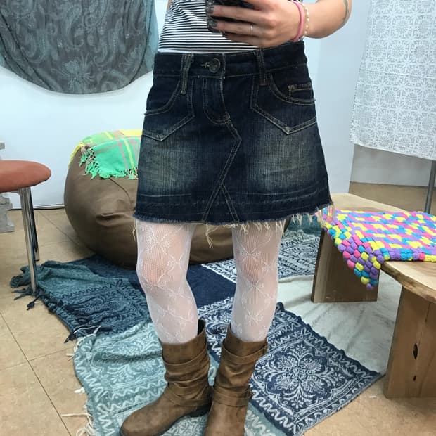 빈티지 여성 진청 데님 미니스커트 