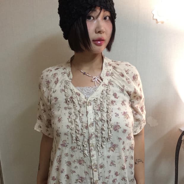 플라워 브이넥 반팔 원피스