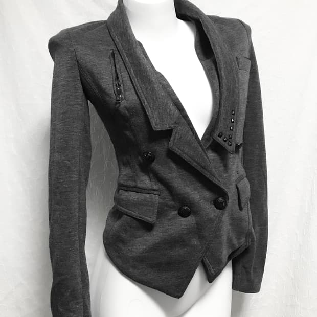 빈티지 heaven and earth 펑크 언발란스 레이어드 카라 자켓