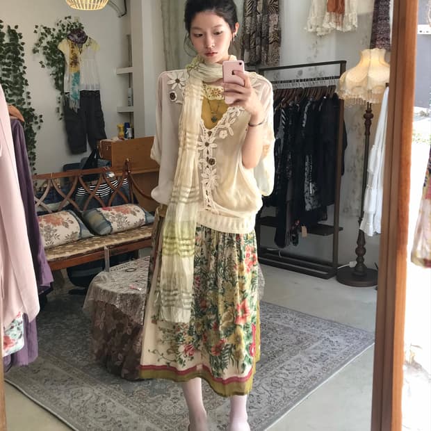 빈티지 히마와리 데일리 히피 하구미 코디 세트