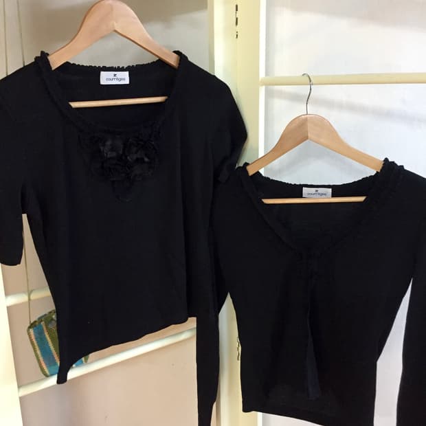 courreges 블랙 코사지 반팔&가디건 set