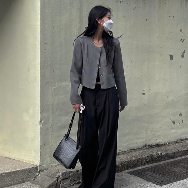 트리밍버드 트위드 자켓 그레이