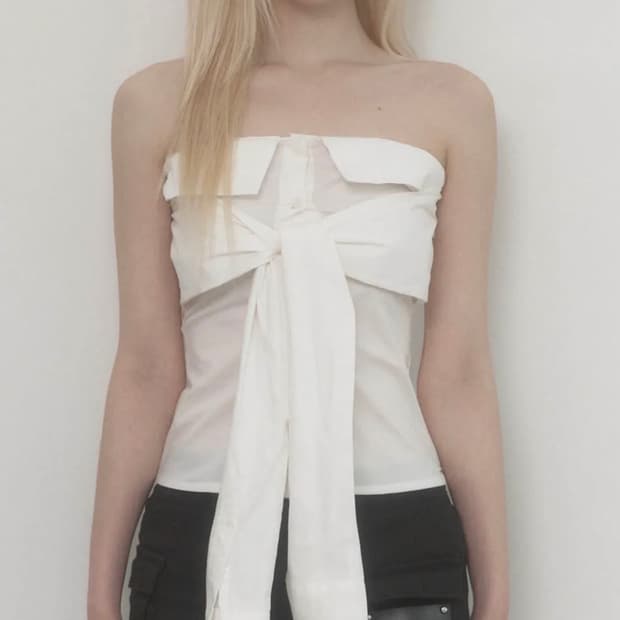 Tie Shirt Tube Top (White)
