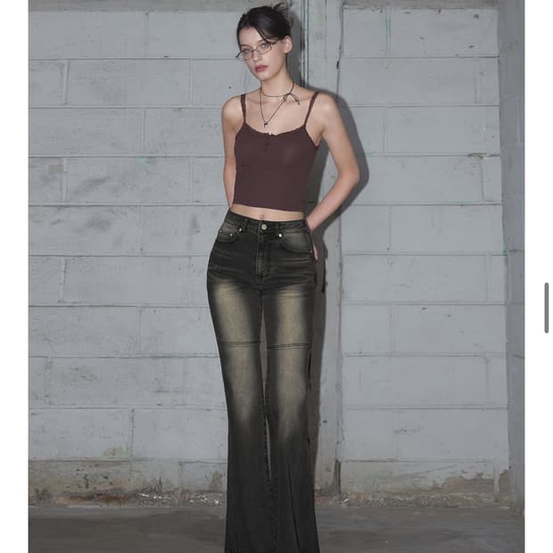 레더리 콘트라스트 부츠컷 데님 블랙 s