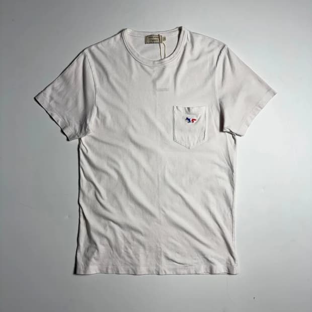 메종키츠네 트리컬러 폭스 포켓 코튼 반팔 티셔츠 R2231