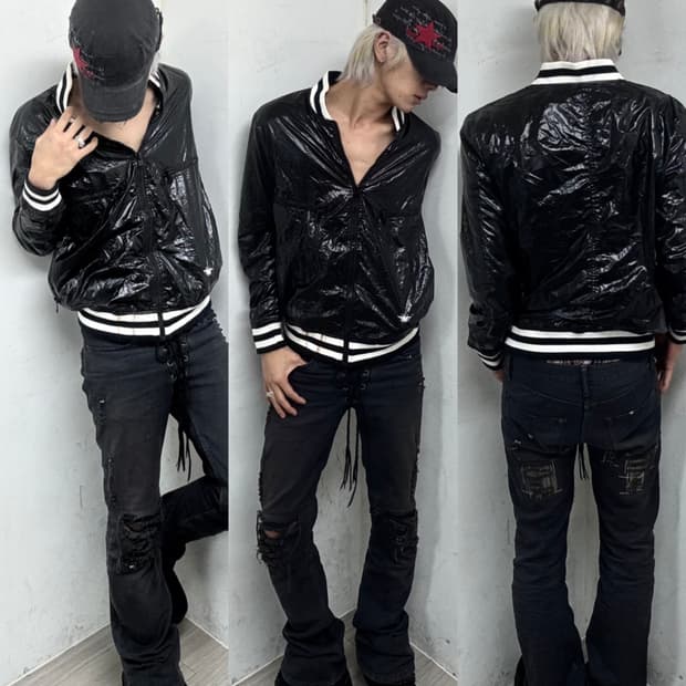 Glossy Zipper Detail Nylon Jacket