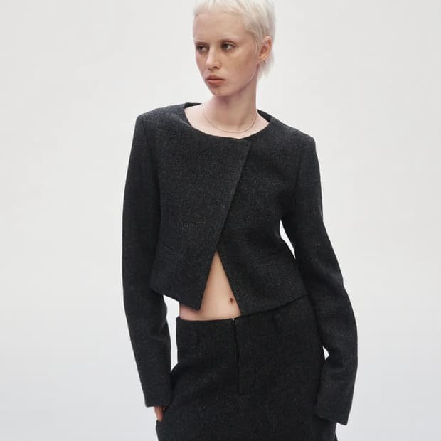 트리밍버드 Crop Tweed Set-up Jacket [ Charcoa