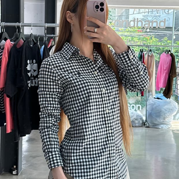 폴로랄프로렌 블랙포니 슬림핏 체크긴팔셔츠