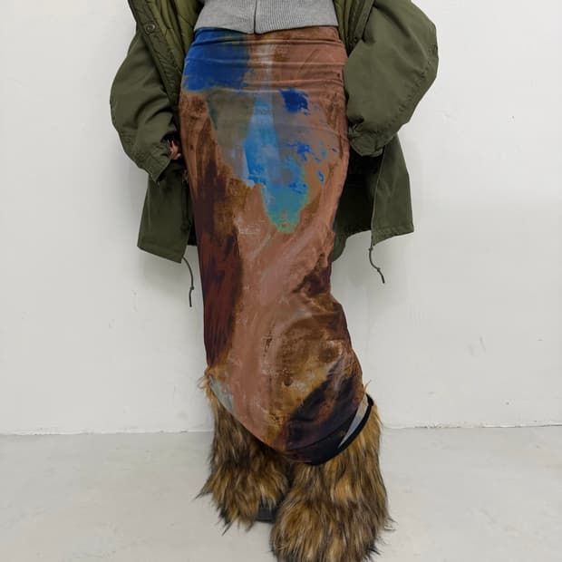 자라 풀 프린팅 매쉬 롱 스커트