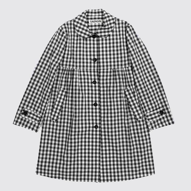 생긴스튜디오 깅엄 체크 셔링 코트