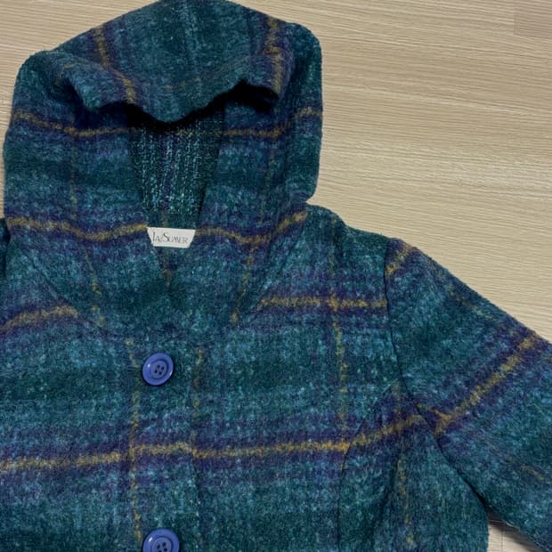 빈티지 울체크후드코트