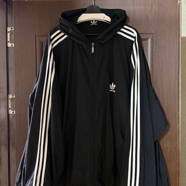 (XL극미중고) 발렌시아가X아디다스 포플린 후드 자켓 블랙