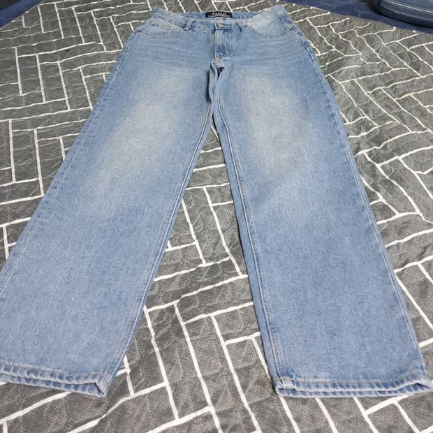 원더플레이스 스트레이트핏 워싱 데님팬츠 연청 (M)