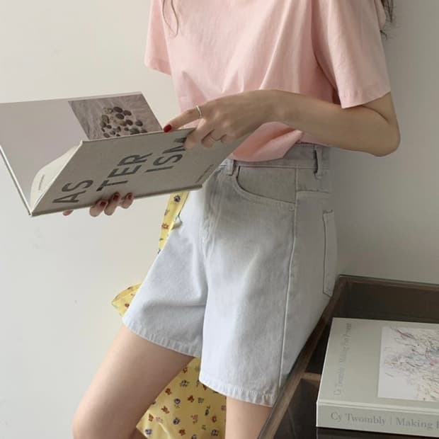 아이스블루 데님 3부 쇼츠 반바지