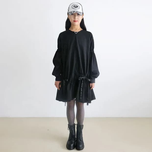 [노피셜노피스] silky ribbon string dress