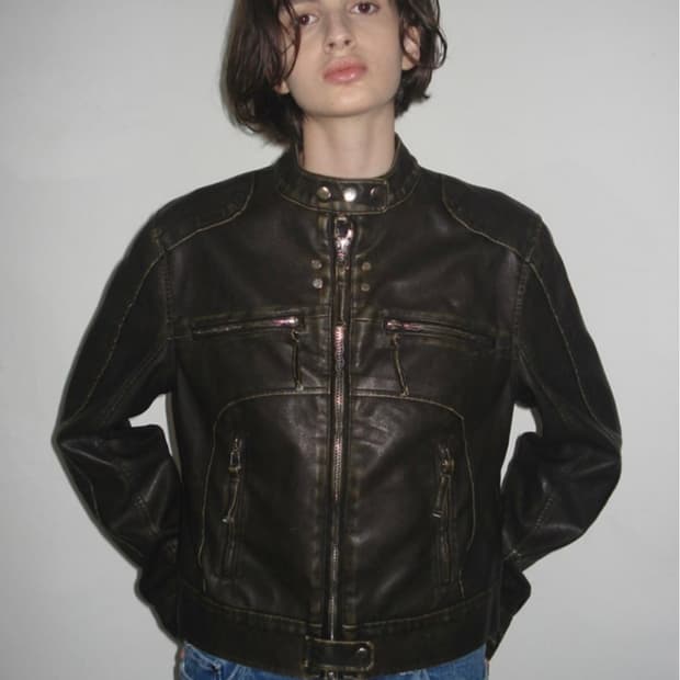 파르티멘토우먼 워시드 레더 바이 가죽 자켓 브라운 카키 s