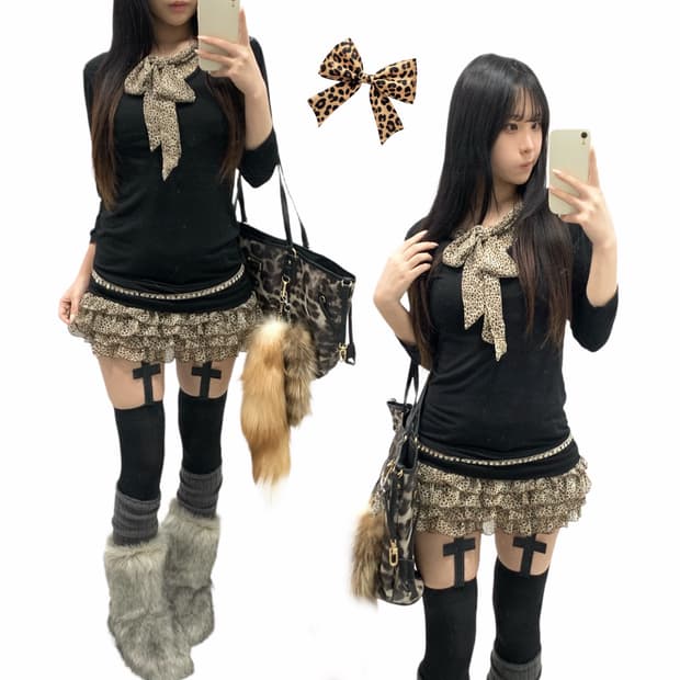 [CHU XXX] 오네갸루 레오파드 리본 원피스