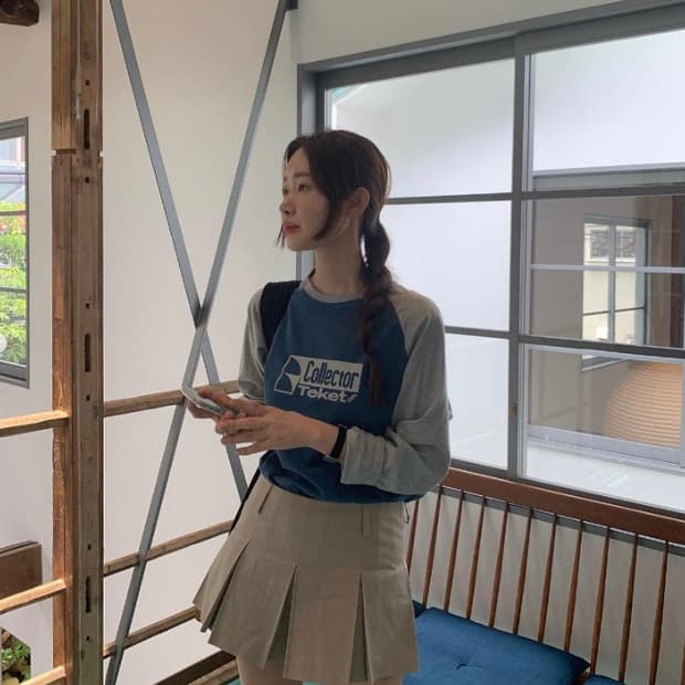 Teket stamp raglan L/S tee blue (차정원 착용)