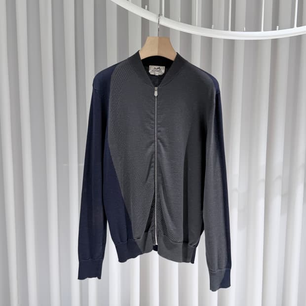 (A+/M) / 에르메스 캐시미어 니트 집업 그레이 네이비