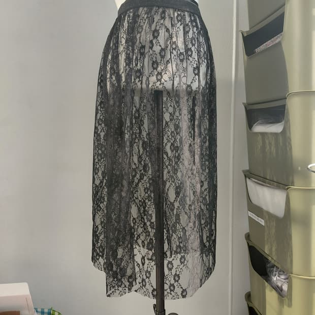 [빈티지] 블랙 레이스 롱 스커트 시스루 레이어드스커트