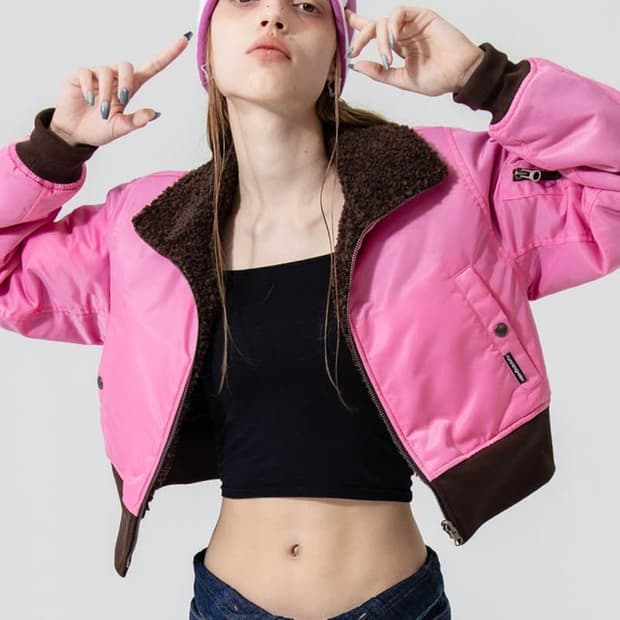 갸루깔 러닝하이 나일론-퍼 리버시블 집업 점퍼 [핑크/브라운]