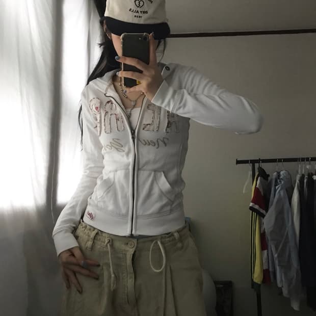 에어포스테일 화이트 후드집업