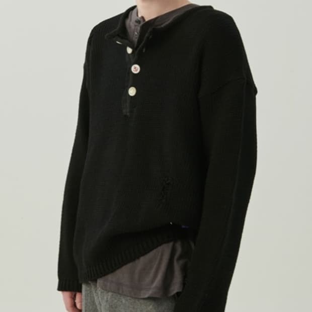 엔 아카이브 (비욘드클로젯) 헤비 웨이트 데미지 헨리넥 니트 L